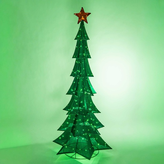 76" LED Whimsical Metallic Christmas Tree with Green Lights 