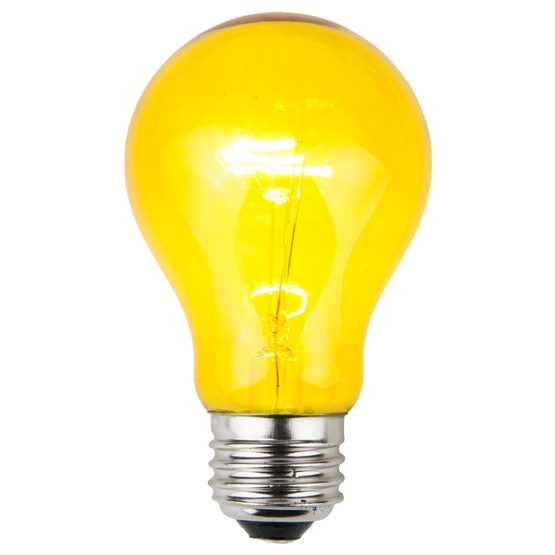 E26 Party and Sign Bulbs A19 Transparent Yellow, 25 Watt Replacement