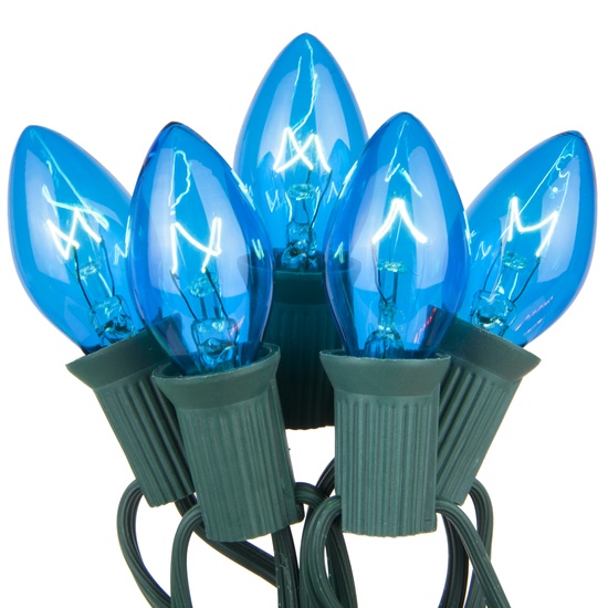 25 C7 Transparent Blue Christmas Lights