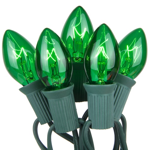 C7 Christmas Lights 25 C7 Transparent Green Christmas Lights