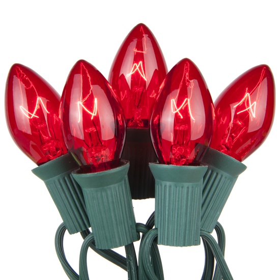 25 C7 Transparent Red Christmas Lights