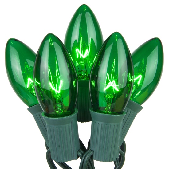 25 C9 Transparent Green Christmas Lights