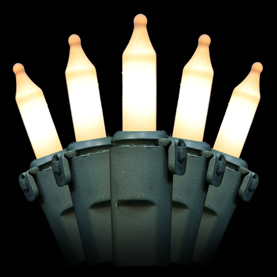 Commercial 100 White Frost Christmas Mini Lights, 6" Spacing, Green Wire