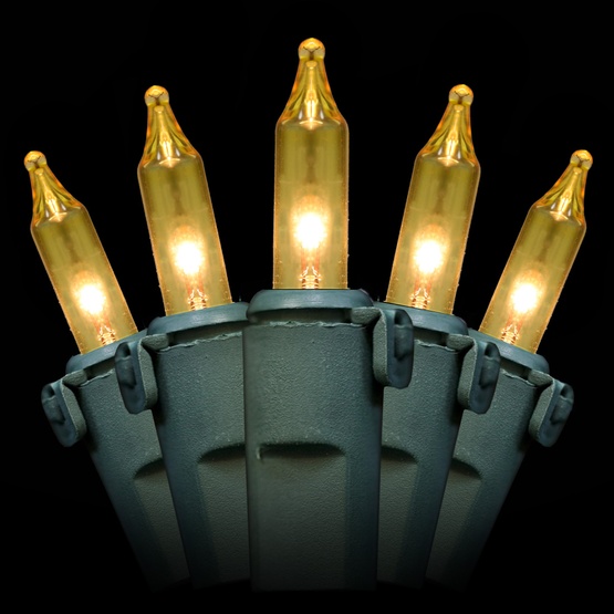 Commercial 100 Yellow Christmas Mini Lights, 6" Spacing, Green Wire