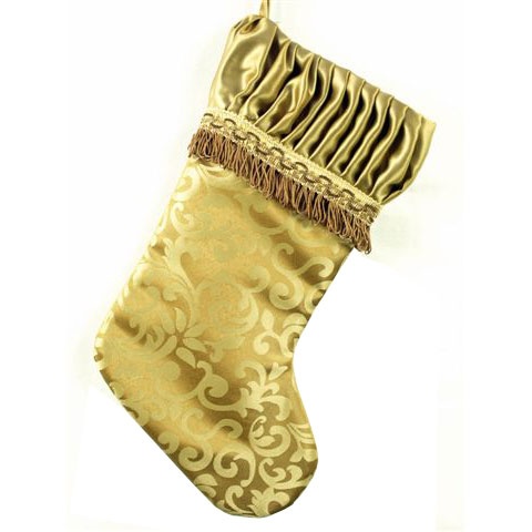 Gold Jacquard Stocking with Pleated Border