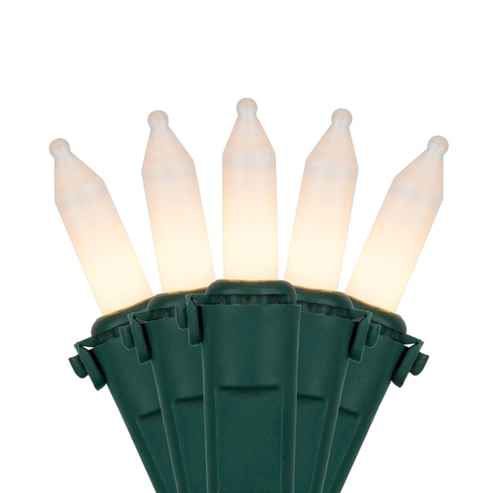 Commercial 100 White Frost Christmas Mini Lights, 6" Spacing, Green Wire