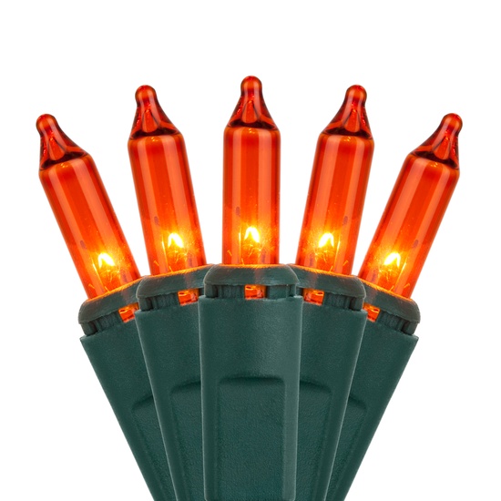 35 Amber / Orange Lights, 4" Spacing, Green Wire