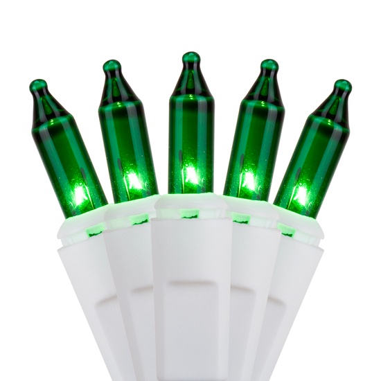 100 Green Christmas Tree Mini Lights, 2.5" Spacing, White Wire