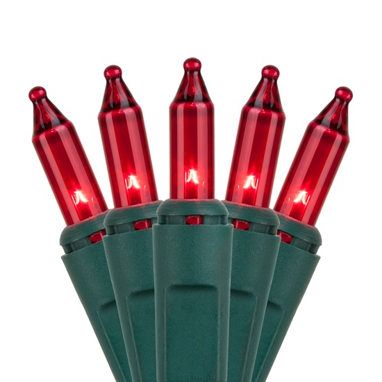 35 Red Mini Lights, 4" Spacing, Green Wire