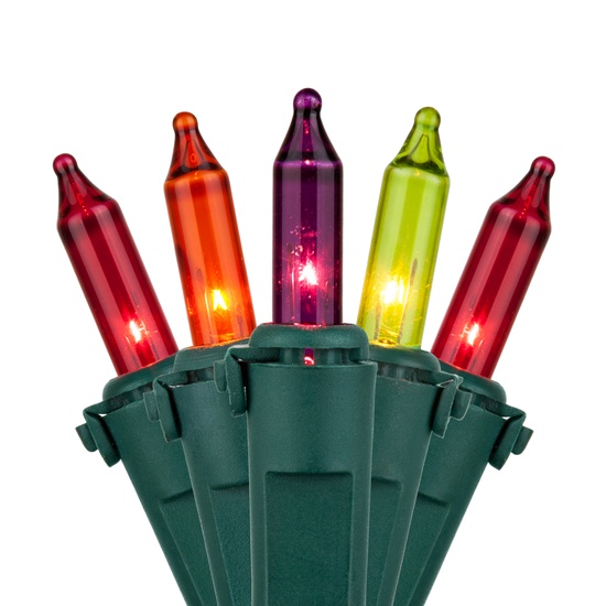 50 Purple, Red, Amber, Chartreuse Christmas Lights, 6" Spacing, Premium, Green Wire