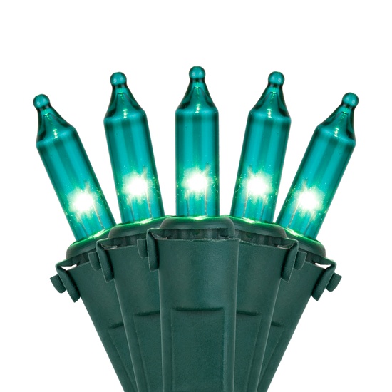 50 Teal Mini Christmas Lights, 6" Spacing, Premium, Green Wire