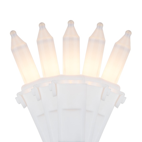 50 White Frost Mini Christmas Lights, 4" Spacing, Premium, White Wire