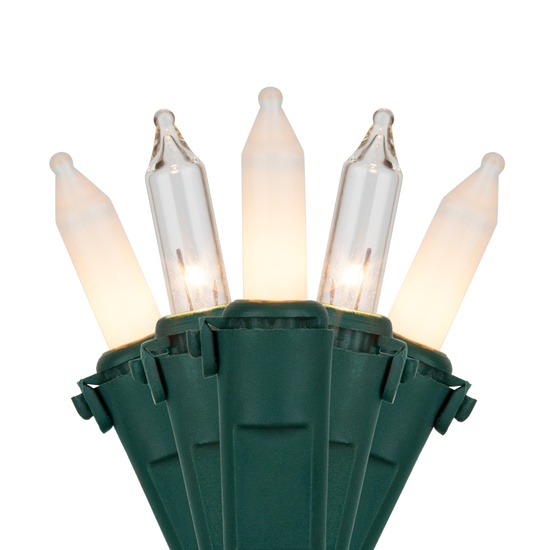 50 Clear, White Frost Mini Christmas Lights, 6" Spacing, Premium, Green Wire