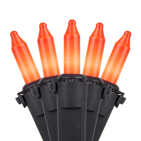 50 Pumpkin Orange Halloween Mini Lights, 6" Spacing, Premium, Black Wire