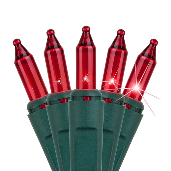 140 Red Chasing Mini Lights, 4" Spacing, Green Wire