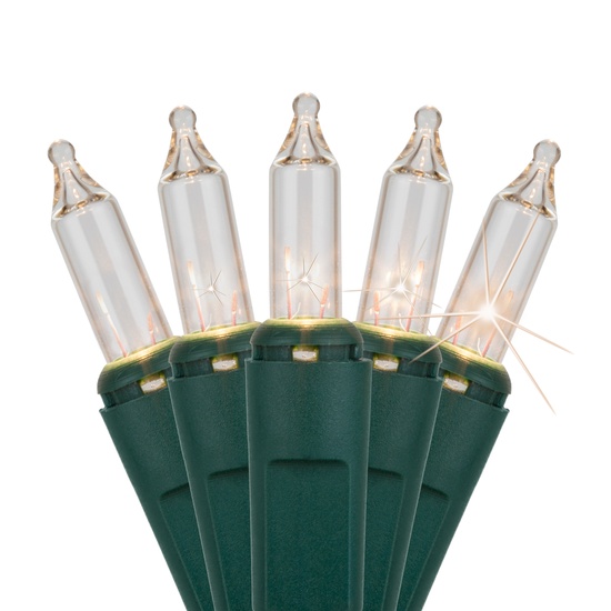 140 Clear Chasing Mini Lights, 4" Spacing, Green Wire