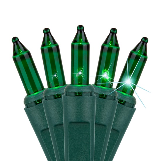 140 Green Chasing Mini Lights, 4" Spacing, Green Wire