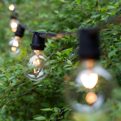 Patio Lights Commercial Clear Globe String Lights, G50 Bulbs on Black