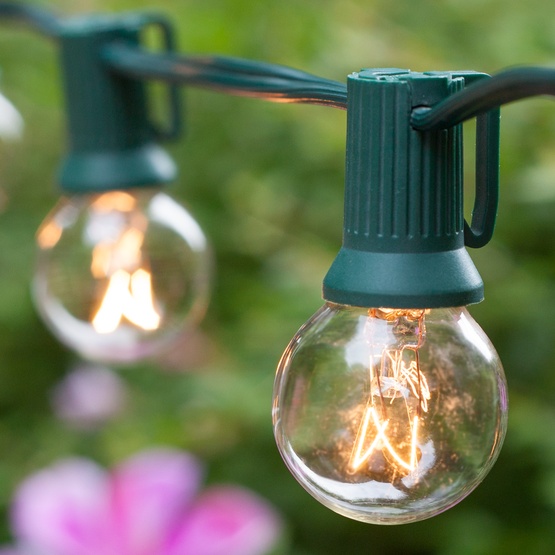 Patio Lights Commercial Clear Globe String 20 G30 E12 Patio Lights Commercial Clear Globe String 20 G30 E12 Bulbs Green Wire