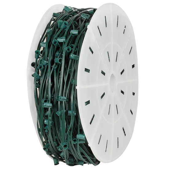 500' C9 Commercial Light Spool, SPT2W Green Wire, 12" Spacing