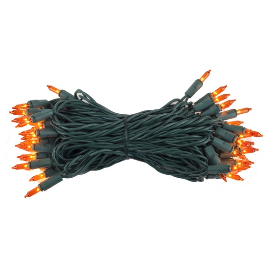 50 Amber / Orange Lights, 6" Spacing, Green Wire