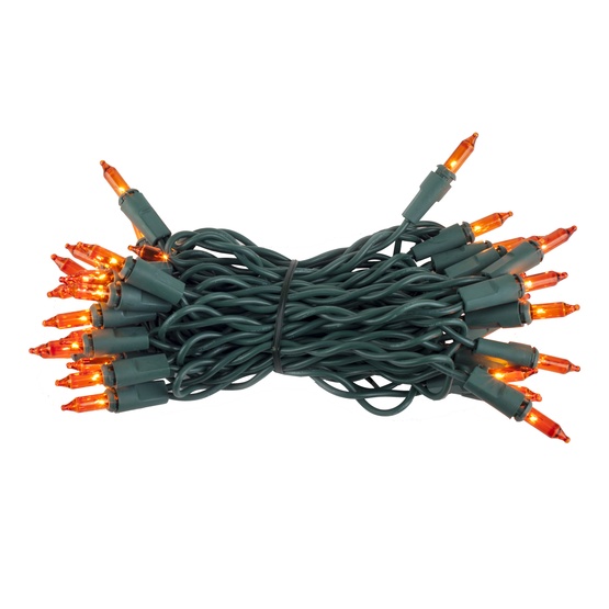 35 Amber / Orange Lights, 4" Spacing, Green Wire