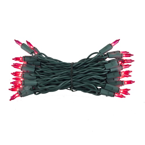 Christmas Lights 35 Pink Mini Lights, 4" Spacing, Green Wire