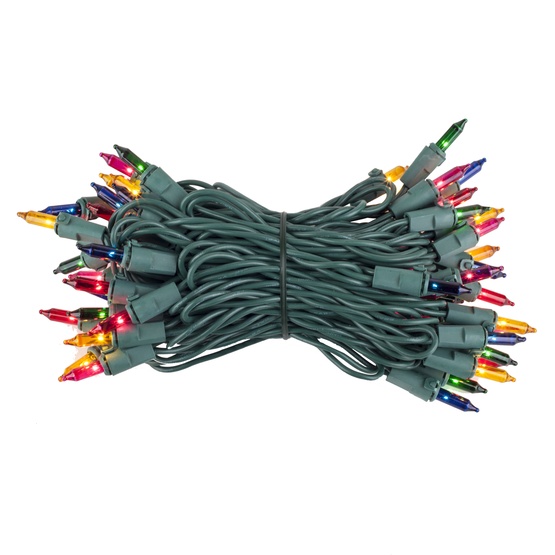 50 Multi Color Mini Christmas Lights, 4" Spacing, Premium, Green Wire