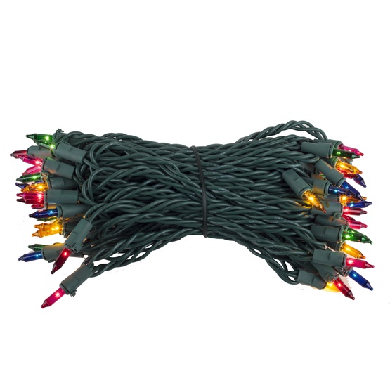 50 Multi Color Mini Christmas Lights, 6" Spacing, Premium, Green Wire