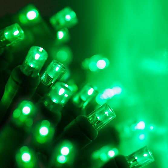 50 5mm Green LED Christmas Lights, 6" Spacing