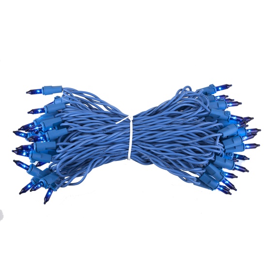 50 Sky Blue Mini Christmas Lights, 6" Spacing, Premium, Sky Blue Wire