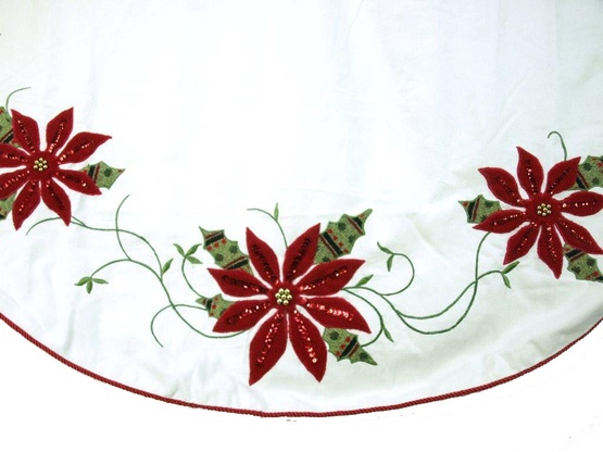 56 Cream And Burgundy Christmas Poinsettia Tree Skirt 56 Cream And Burgundy Christmas Poinsettia Tree Skirt
