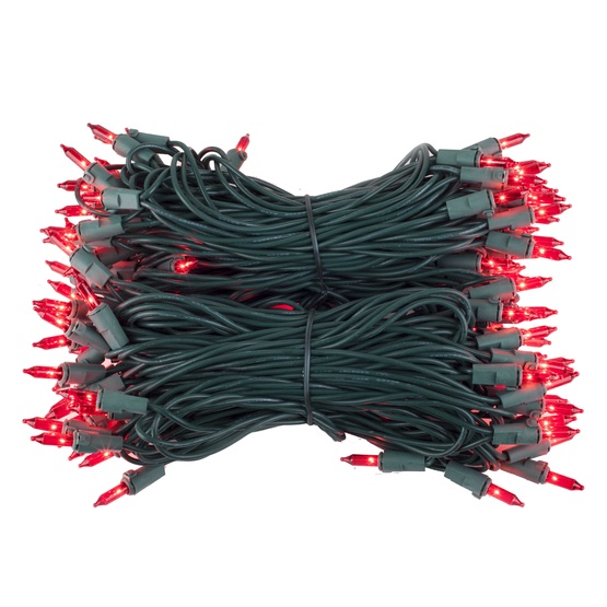 Commercial 100 Red Christmas Mini Lights, 6" Spacing, Green Wire