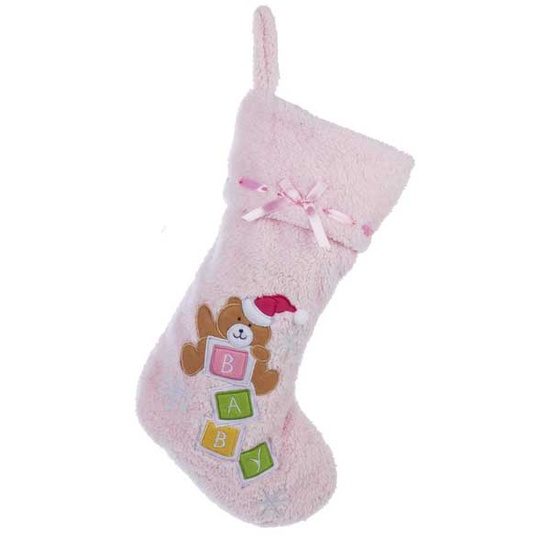 19" Pink Teddy Bear Stocking for Baby