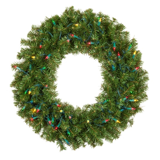 24" Pre-lit Douglas Fir LED Artificial Christmas Wreath, 50 Multicolor Lights