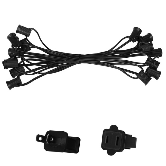 15' C7 Commercial Light Stringer, SPT1W Black Wire, 12" Spacing