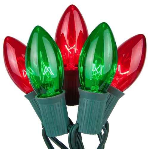C9 Red / Green Commercial Christmas String Lights, 50 Lights, 50'