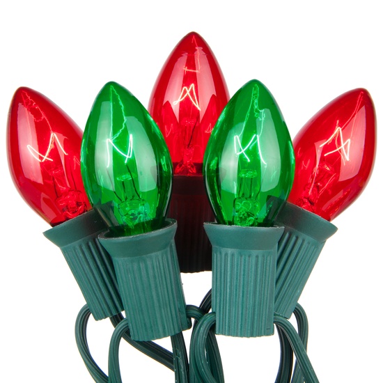 C7 Red / Green Commercial Christmas String Lights, 50 Lights, 50'