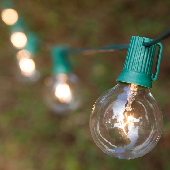 25 G50 Clear Patio String Lights on Green Wire