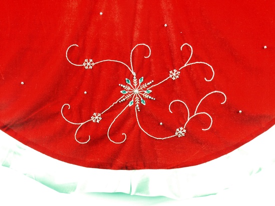 56" Red Velvet Tree Skirt with Beading