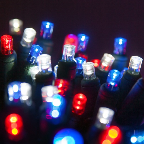70 5mm LED Patriotic Red, White and Blue Lights, 4" Spacing