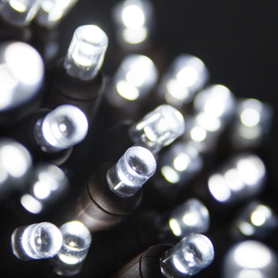 70 5mm Cool White LED Christmas Lights, 4" Spacing, Brown Wire