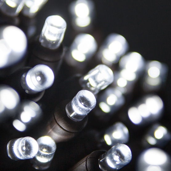 70 5mm Cool White LED Christmas Lights, 4" Spacing, Brown Wire