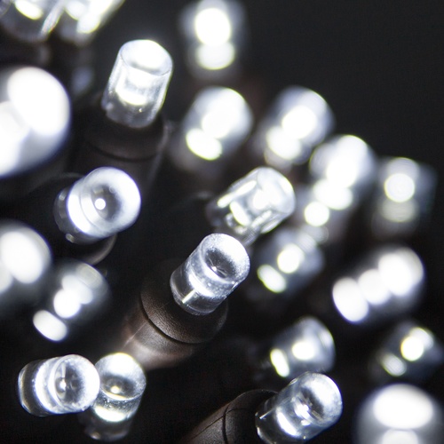 70 5mm Cool White LED Christmas Lights, 4" Spacing, Brown Wire