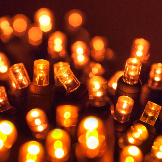 70 5mm Amber LED Christmas Lights, 4" Spacing