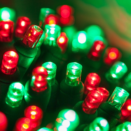 70 5mm Red, Green LED Christmas Lights, 4" Spacing