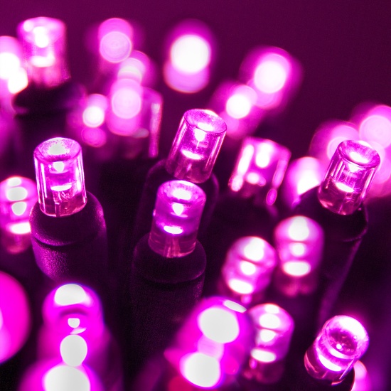 70 5mm Pink LED Christmas Lights, 4" Spacing