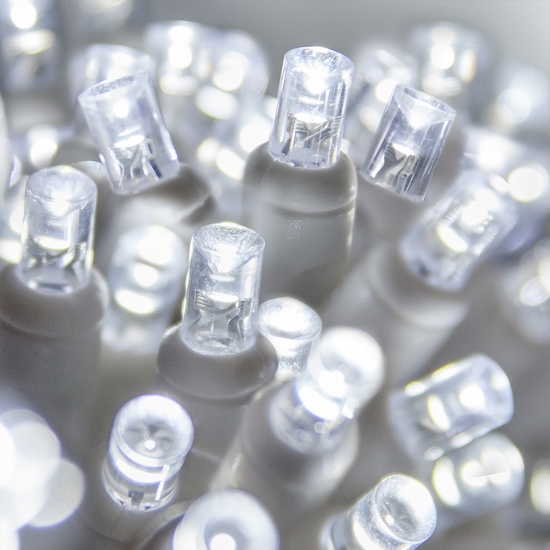 70 5mm Cool White LED Christmas Lights, 4" Spacing, White Wire