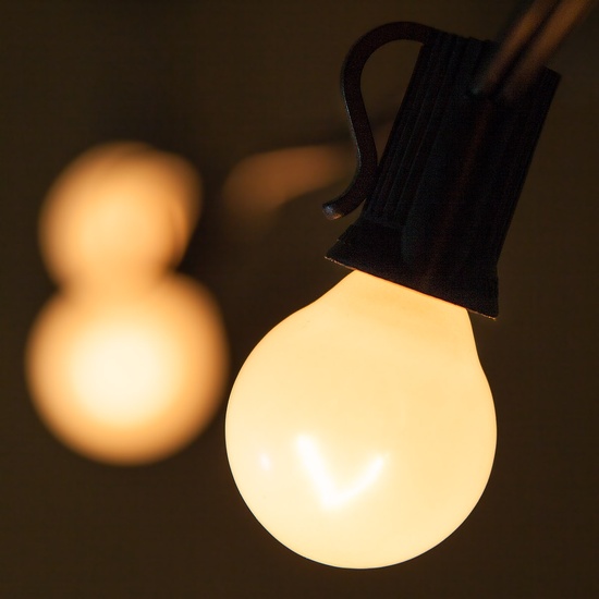 15' G30 Pearl White Satin Patio String Lights, Black Wire