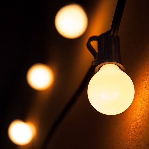 15' G30 Pearl White Satin Patio String Lights, Black Wire